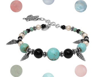 Turtle Beach Bracelet / 6 - 7.5 Inch wrist size / silver pewter / choose from turquoise, apatite, angelite, carnelian, serpentine or pink op