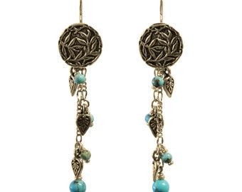 Turquoise Island Chain Earrings / 60mm length / gold filled hook earwires