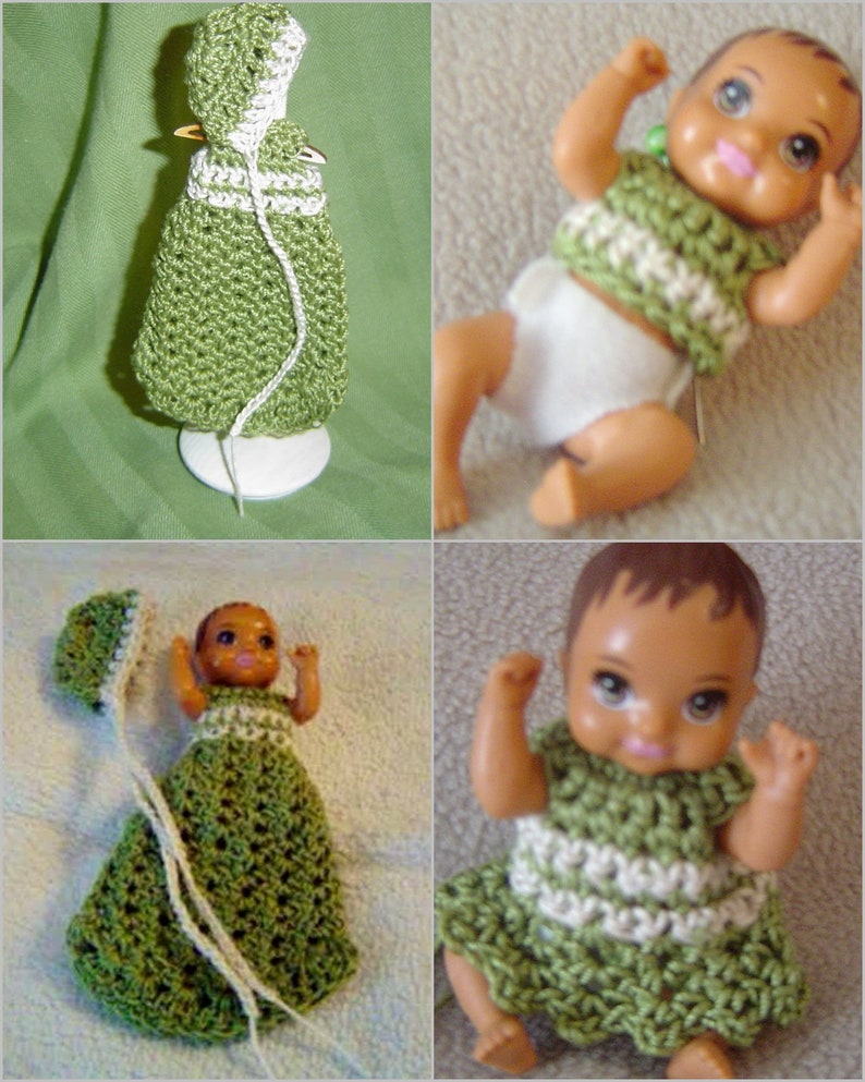 PDF Pattern 152,Micro,Nightshirt Set,Miniature Baby doll,2.5 Micro Doll,Olive Beige Set,Bonnet,Baby Top,Dress,Sleepy Bag by CarussDesignZ image 1