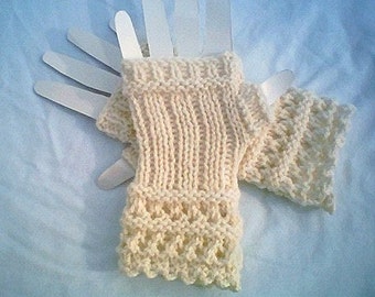 PDF Pattern 014,Winter White Open Lace Knit & Crochet Fingerless Gloves Pattern,CarussDesignZ