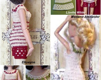 PDF Pattern 114,Madame Alexander,Lizette,Ellowyne,1/4 Doll Clothes PDF,Granny Square Dress,2PC Set,Striped Doll Romper by CarussDesignZ