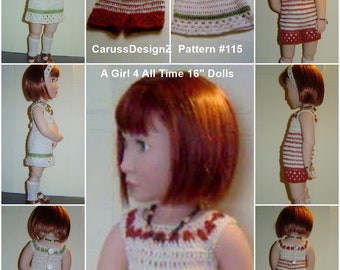 PDF Pattern 115,Granny Square,A Girl For All Time,16" Doll Clothes, Striped Romper,Mix and Match variation,Headband,5PC by CarussDesignZ