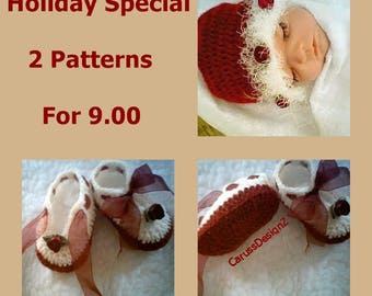 Holiday Combo Pattern,Lux Baby Shoes,Baby First Christmas Beanie set,Valentine Special Patterns,Baby Girls by CarussDesignZ