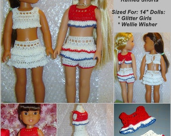 PDF Crochet Pattern 112,Patriot 3PC Set,Fits Medium Size Dolls,Summer Freedom,Red White Blue,Usa Birthday,Shorts Top Skirt by CarussDesignZ