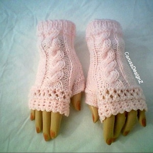 PDF Pattern 069,Cable Knit Gloves,Fingerless Gloves Knitting and Crochet by CarussDesignZ image 1