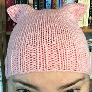 Pussy Hat - Hand-knitted - Merino Wool - 100% Cotton - Pink