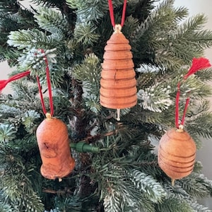 Hand Turned Maple Wood Christmas Ornaments - Set of 3