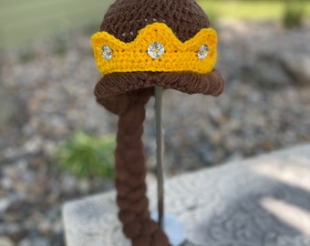 Belle Princess hat - Beauty and The Beast Costume Wig - Child Sizes to Adult Size - Hand Crocheted