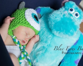 Monster's Inc - Mike Wazowski - Newborn - Ear Flap Hat - Photographer's Prop - Made To Order