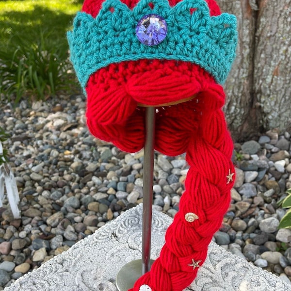 Ariel Mermaid hat - Costume Wig - Child Sizes to Adult Size - Hand Crocheted