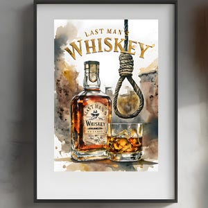 Whiskey Wall Art Poster – Vintage Bar Decor for Home Bar or Man Cave, Rustic Whiskey Print, Gift for Bourbon and Whiskey Lovers