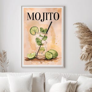 Watercolor Mojito Cocktail Print: Tropical Bar Art (Digital Download)