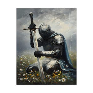 Knightcore Medieval Knight Crusades in Armor Wall Art, Fantasy Warrior Satin Poster, Vintage Chivalry Decor, Gift for Gamers