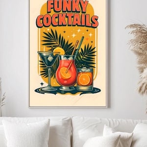 Arte de cócteles retro para tu bar moderno / Póster de bebidas coloridas / Impresión decorativa para cocina, patio y salón