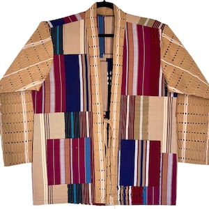 Africa Handmade Aso-Oke Kimono Jacket – Unique West African & 20th Century American Fusion handwoven Fabric from Nigeria