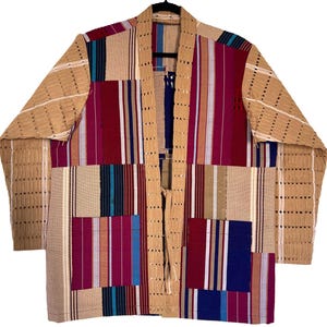 African Unisex Aso Oke Handmade Jacket & Kimono Coat - Authentic Nigerian Vintage Fabric, Modern Design, Ancestry