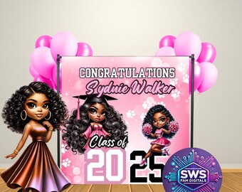 Pink Graduation Backdrop Editable Canva Template