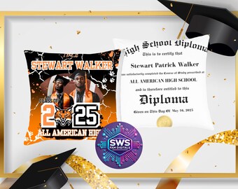 Orange Graduation Pillow Editable Canva Template