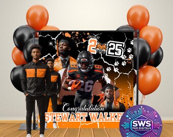 Orange Graduation Backdrop Editable Canva Template