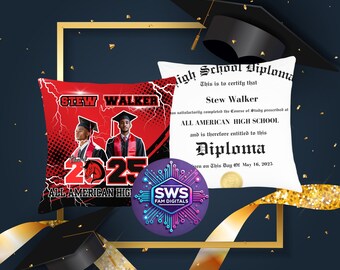 Red Graduation Pillow Editable Canva Template