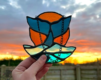 Stained Glass Sunset Whale | Whale Art | Wall Decor  Decal | Unique Birthday Gift | Ocean Art | Sea Glass Art | Nursery Decor | Whale Shark