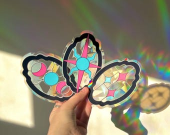 Celestial Sun Moon Stars Rainbow Suncatcher | Set of 3 Rainbow Window Cling Sticker Bundle | Rainbow Maker Decal | Sticker Window Film