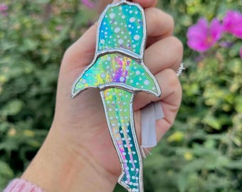 Gifts | Stained Glass Whale Shark Suncatcher: Iridescent Blue Coastal Decor Christmas Tree Ornament | Spring Decor | Mothers Day
