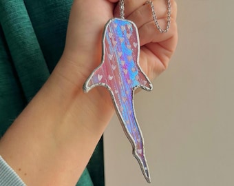 Gifts | Stained Glass Whale Shark Suncatcher: Pink Iridescent Ocean Decor | Spring Decor | Mothers Day
