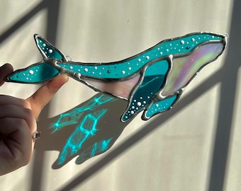 Gifts | Iridescent Stained Glass Whale Suncatcher: Coastal Beach Decor | Spring Decor | Mothers Day