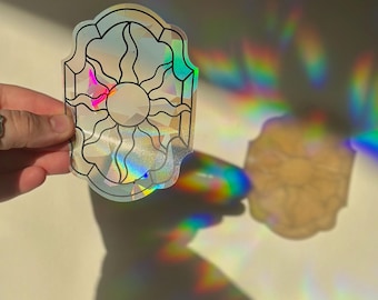 Celestial Sun Rainbow Suncatcher | Rainbow Window Cling Sticker | Rainbow Maker Decal | Sticker Window Film | Prisim Light Catcher