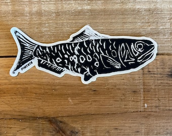 2x4.5" Waterproof Fish Art Sticker, Vinyl Block Printed Design with Matte Finish for Laptop, Waterbottle, Cars, Fisherman Core
