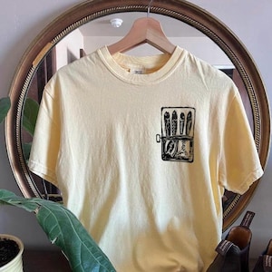 One-Of-A-Kind Sardine Tee Shirt, Block Print T-Shirt, Hand Printed Fish Themed Unisex Shirt, Vintage Aquarium Mustard Berry Graphite Brown