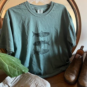 Whimsical Fish Block Print Shirt - Handmade Custom Tee for Men and Women