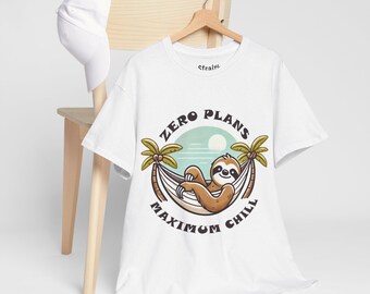 Grafisch T-shirt Sloth Beach, shirt voor Lazy Day, T-shirt voor ontspanning, shirt grappig dier, shirt met grappige dieren, Chill Vibes-kleding, kleding zomervakantie