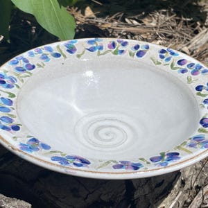 Dish Handmade floral pottery dish housewarming gift dish decorative dish with hand painted flowers dish mini dish blue and purple