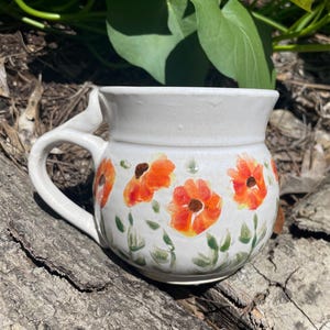 Floral mug handmade pottery mug floral mug coffee cups handmade cups orange mug housewarming gift mug wedding gift for her mug for mom
