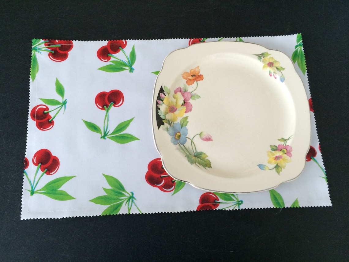 Reversible Oilcloth Placemats in a Retro Cherries on White Etsy