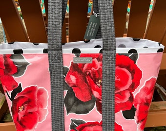 The Garbo--ultra glam floral and polka dot reversible oilcloth tote