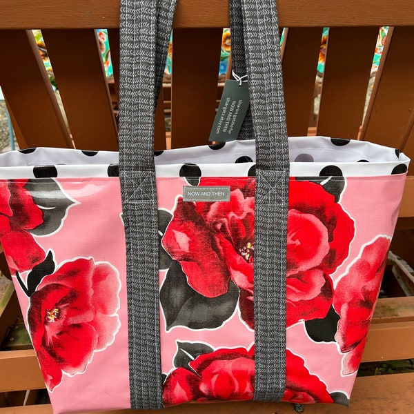 The Garbo--ultra glam floral and polka dot reversible oilcloth tote