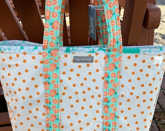 Retro orange polka dot oilcloth tote bag