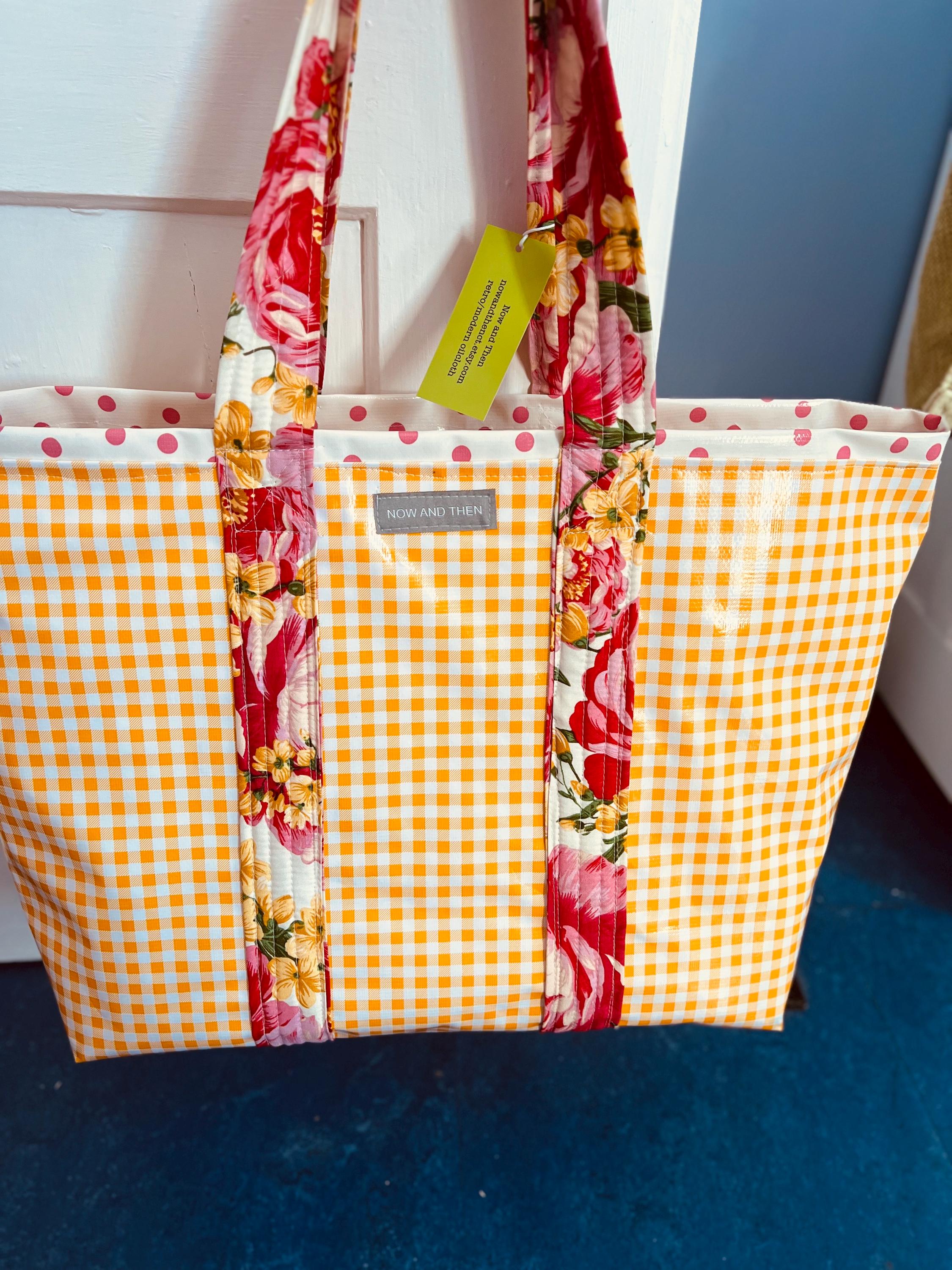 Large Yellow Gingham Reversible Oilcloth Tote Bag Canada