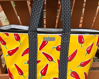 Some like it hot---large chile pepper oilcloth tote bag