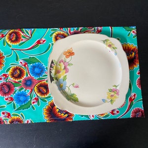 Reversible Mexican floral and red dot print oilcloth placemats image 3