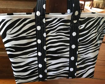 Funky zebra oilcloth tote bag