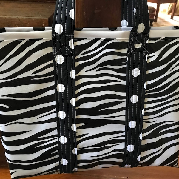 Funky zebra oilcloth tote bag