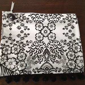 All purpose retro oilcloth  zippered pouch in black and white french toile