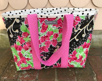 The Seville---funky bougainvillea oilcloth tote bag