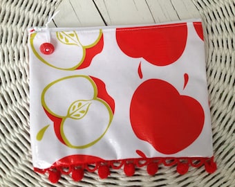 All purpose zippered pouch with ripe red apples