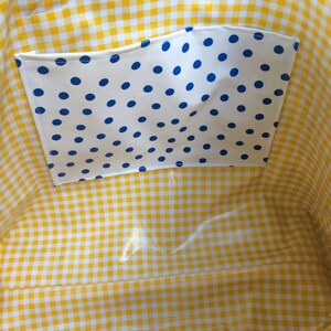 The Monet bag in inky blue toile and sunshine yellow gingham oilcloth image 3