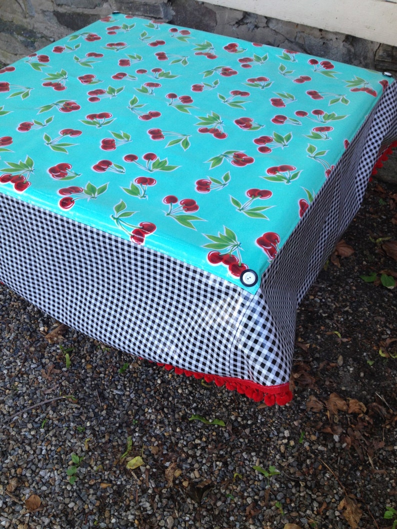 Retro Round Oilcloth Tablecloth With Cherries on Seafoam Green Etsy